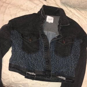 Cropped black and cheetah jean jacket